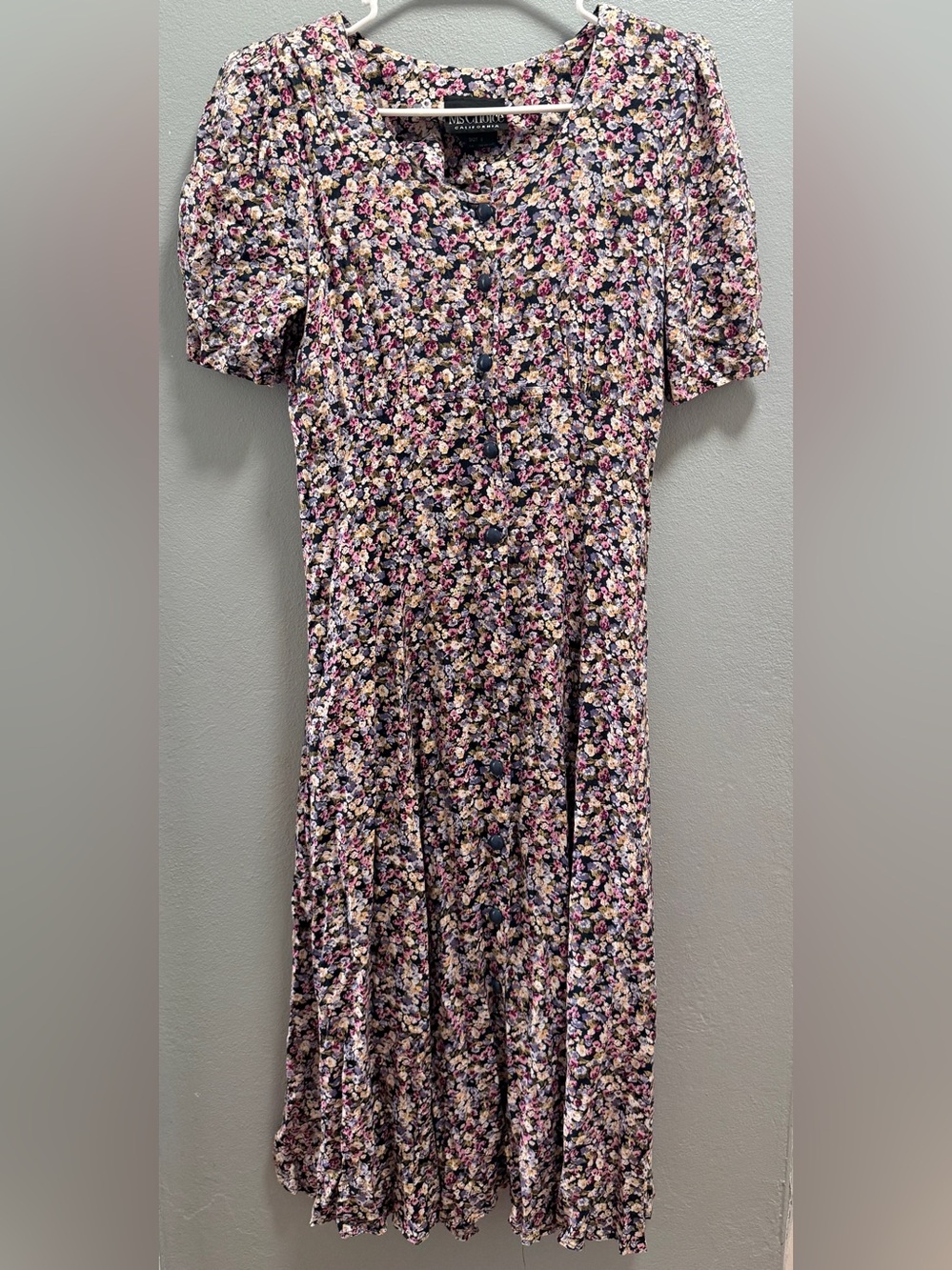 Vintage 90s Ms Choice California Ditsy Floral Midi Dress Short Sleeve Size 8